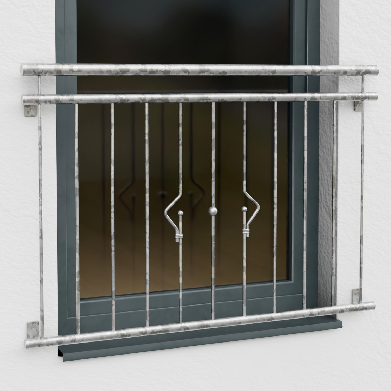 Balcon à la française en acier galvanisé ornement système solaire 