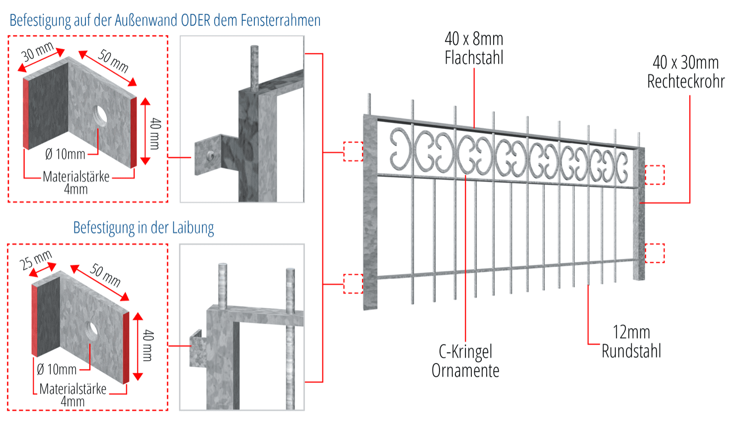 Grille de défense pour fenêtres pour la cave en acier galvanisé Bordeaux