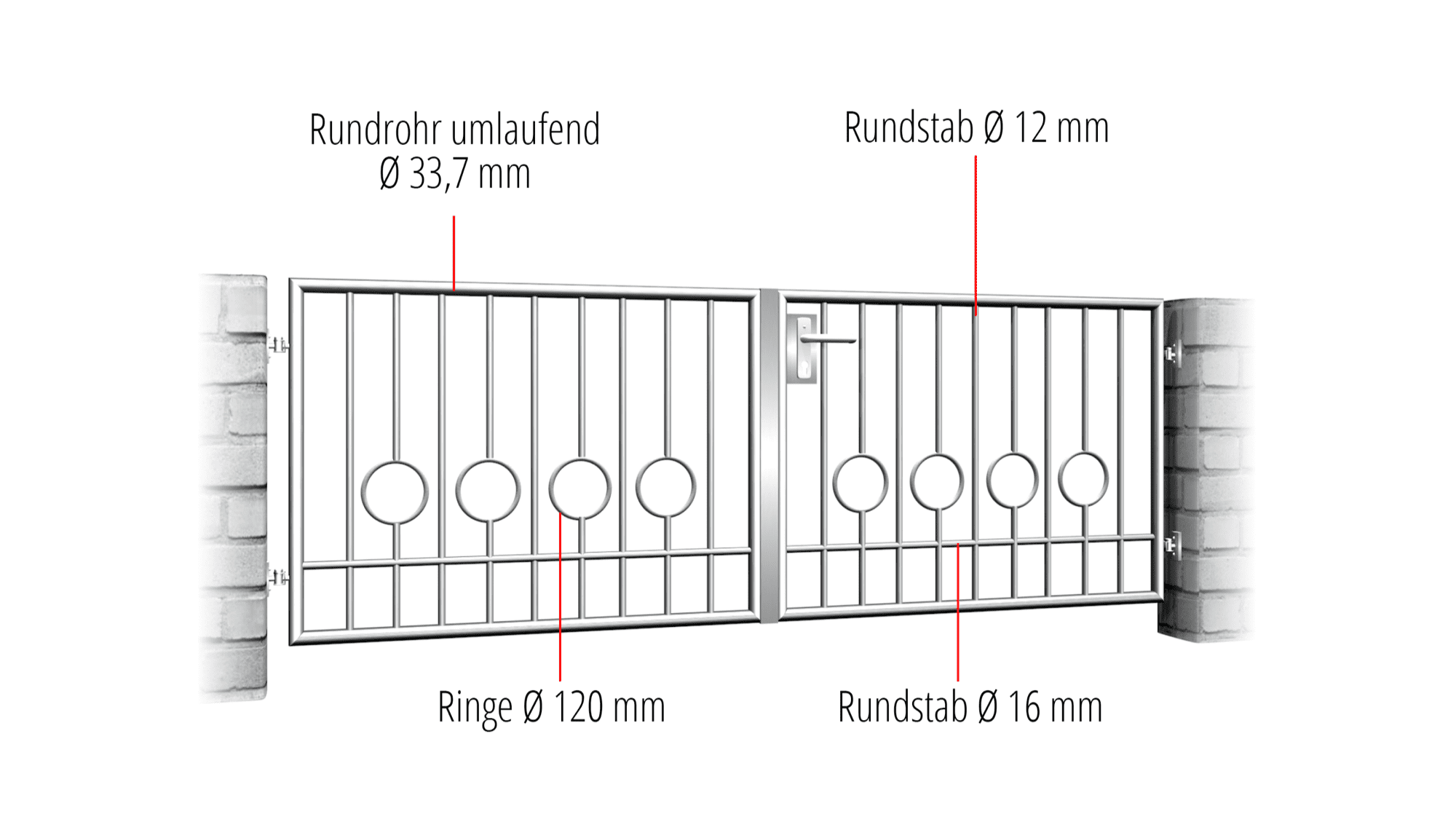 Barrière de jardin en acier inoxydable, barre circulaire à 2 battants, 2 fonds, GE