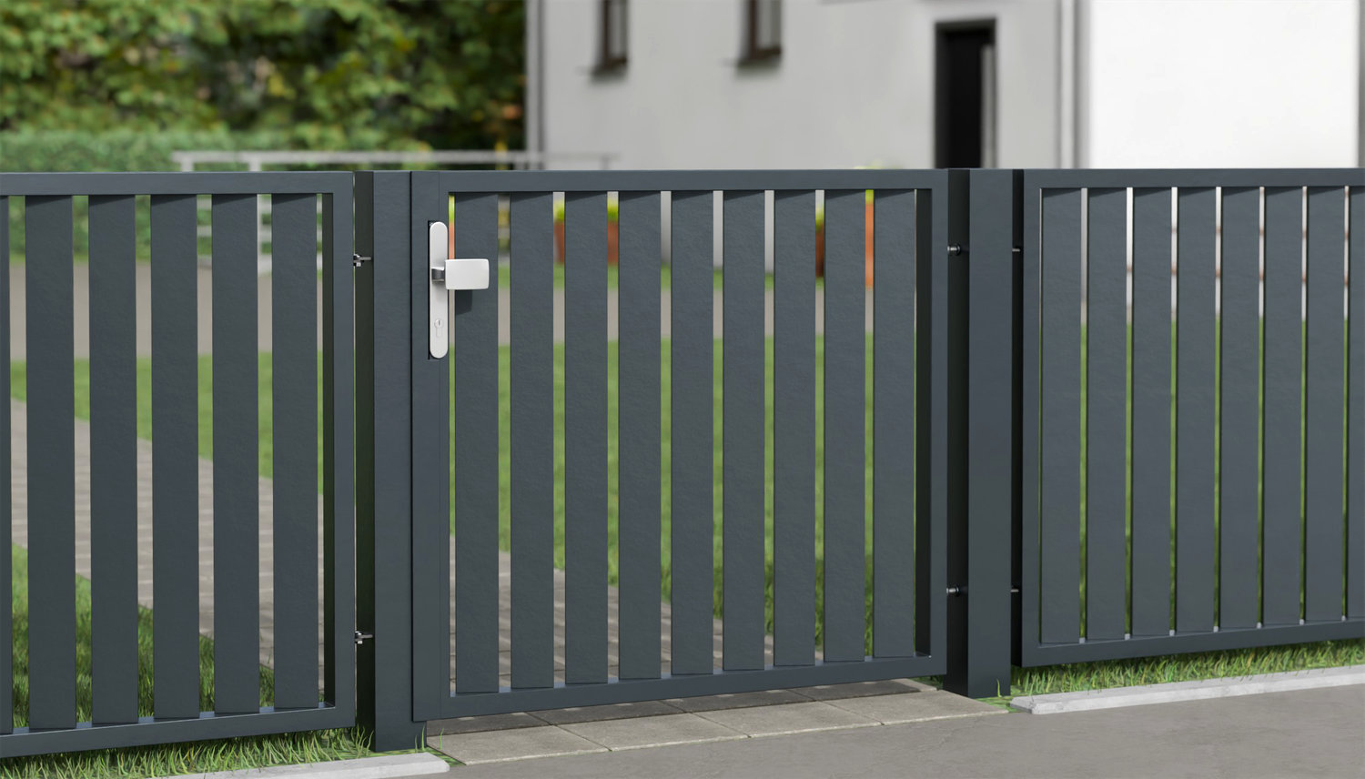 Portillon de jardin brise-vue 1 battant en aluminium lamelles vertical biais, GE
