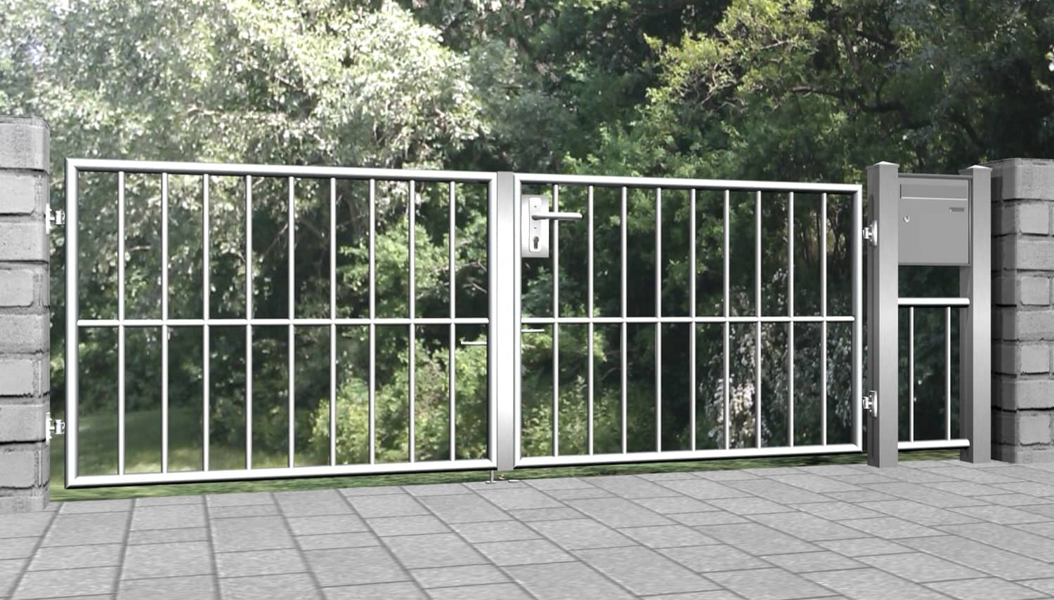 Barre verticale à 2 battants en acier inoxydable pour portail de jardin, GE, BK