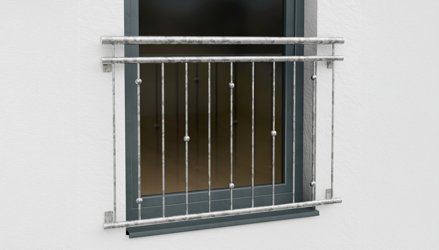 Balcon à la française en acier galvanisé boules déportées