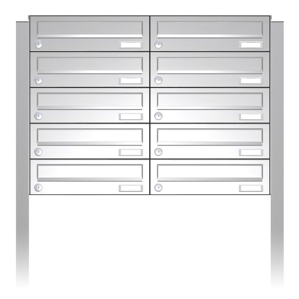 Briefkastenanlage | Freistehend | 10-fach | Waagerecht | Edelstahl