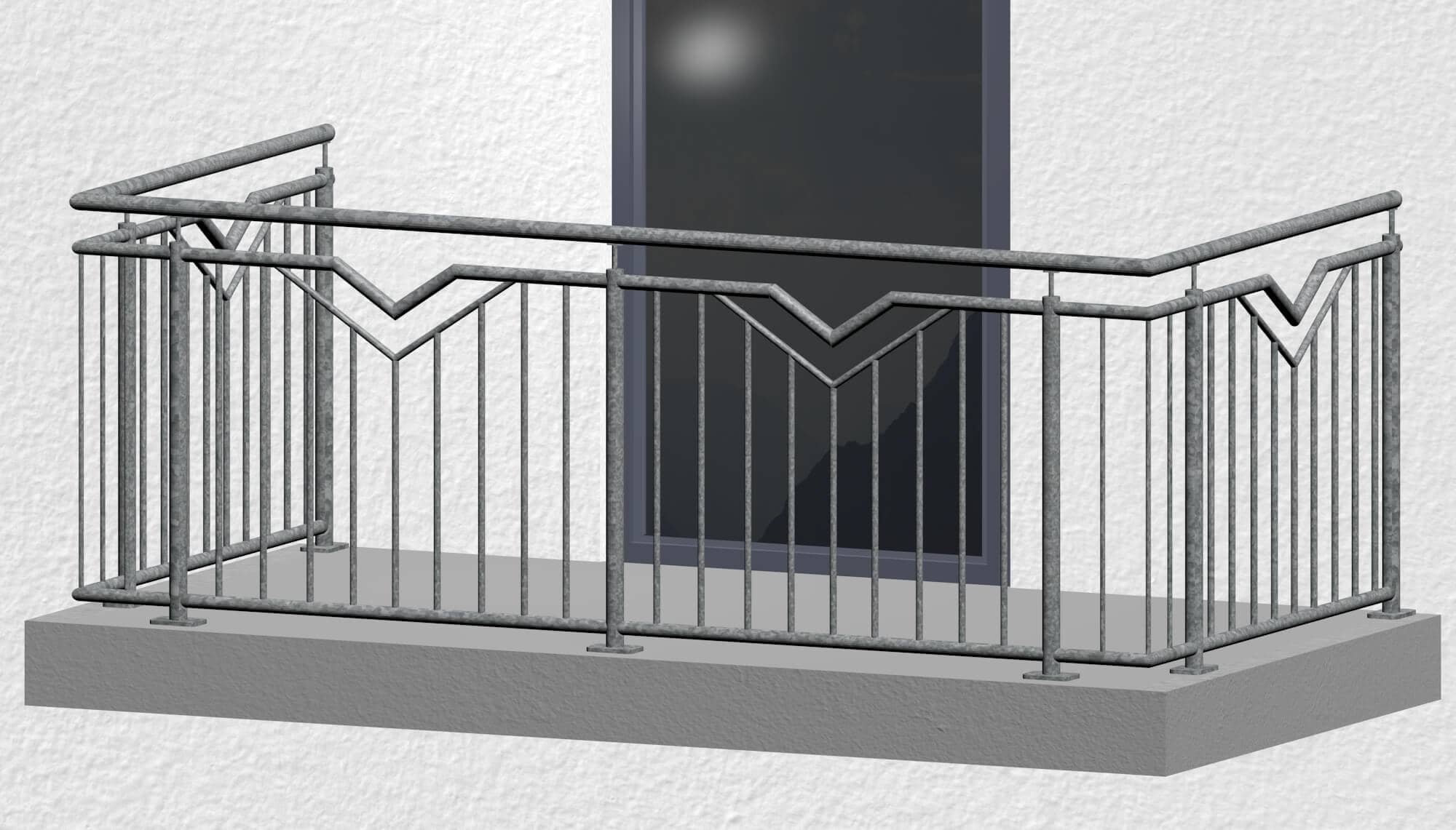 Balustrade de balcon en acier galvanisé double V