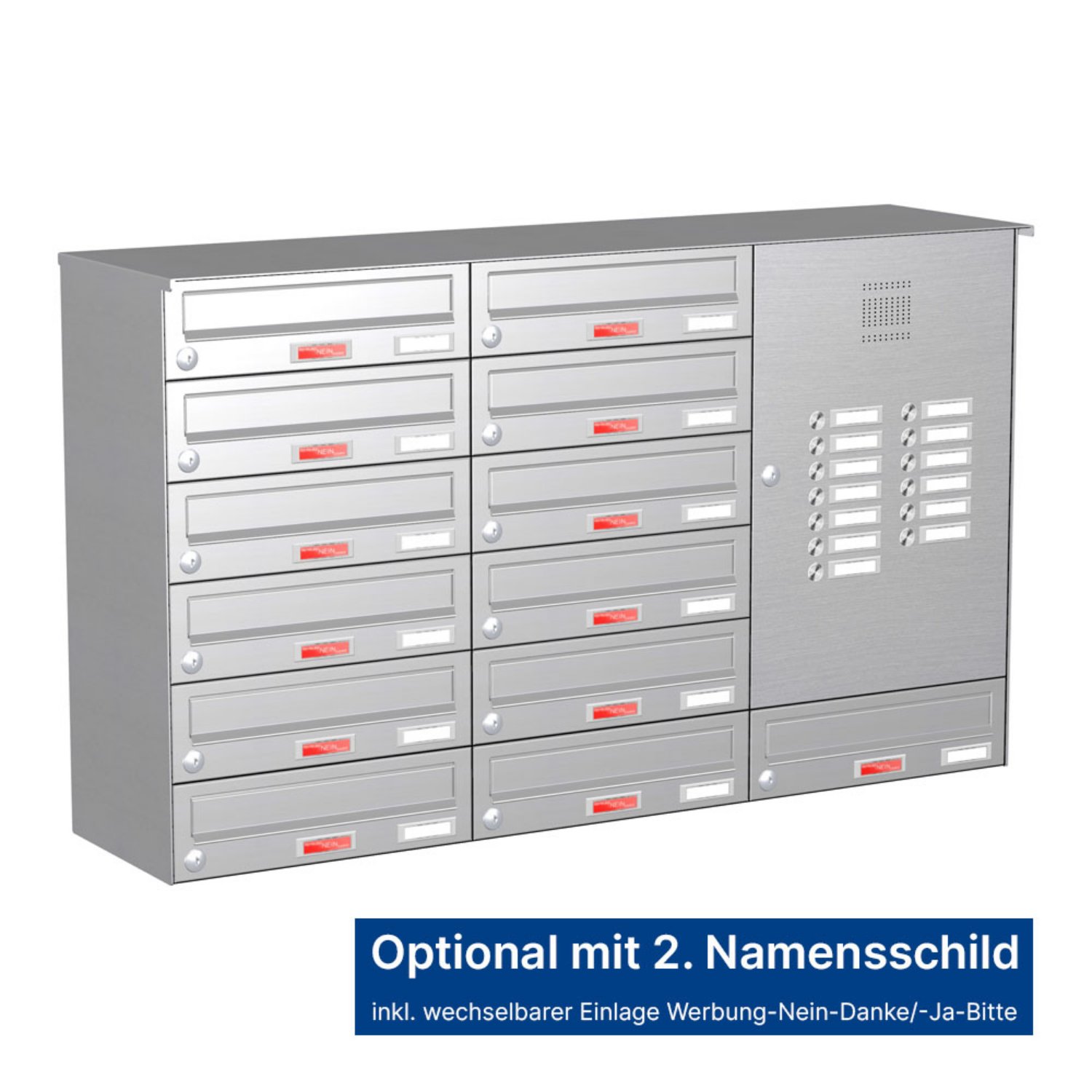 Briefkastenanlage | Aufputz | 13-fach | Waagerecht | Audio | Video | Edelstahl