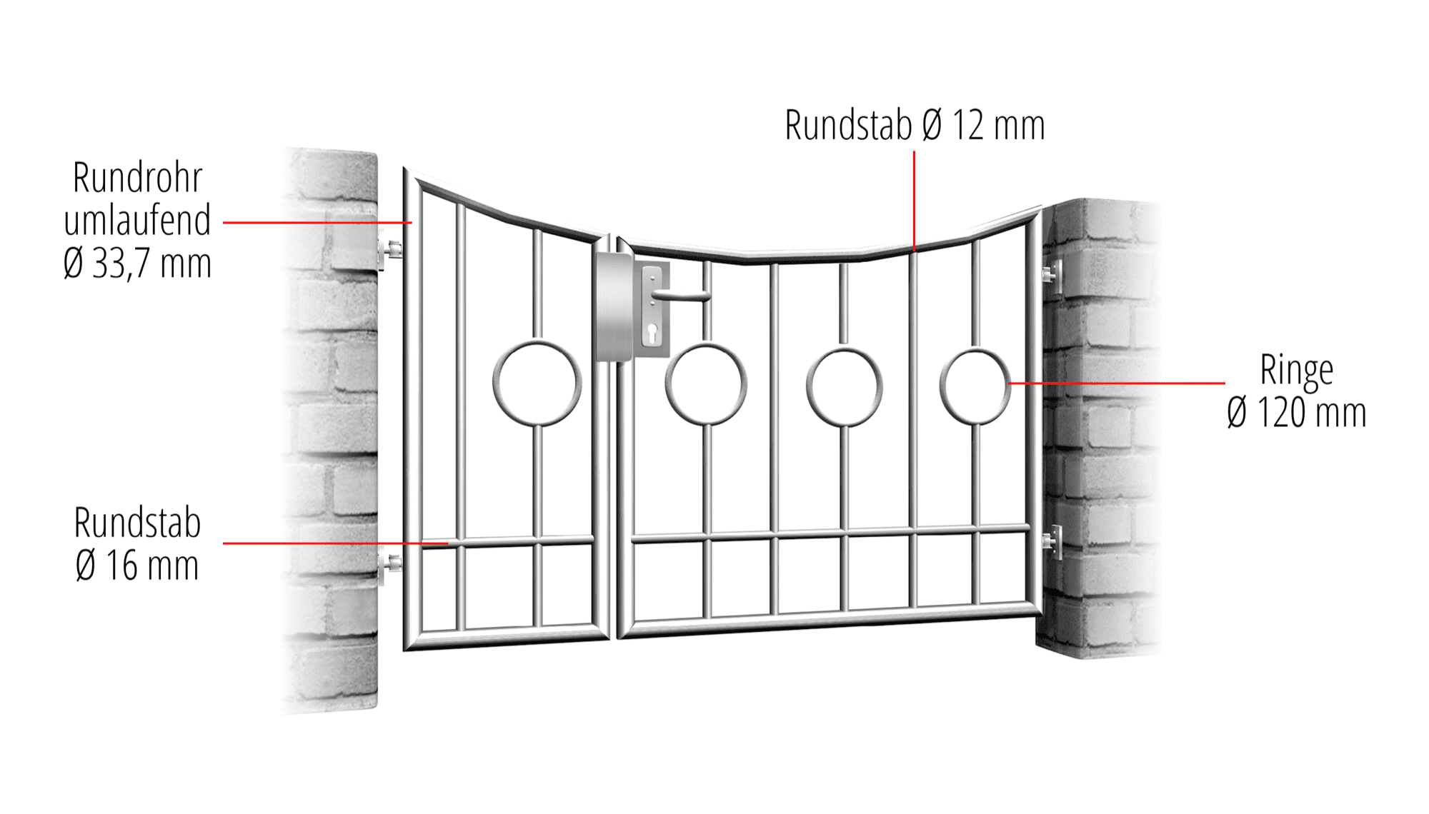 Portillon de jardin en acier inoxydable à 2 battants barre cercle 2 Centre, UB