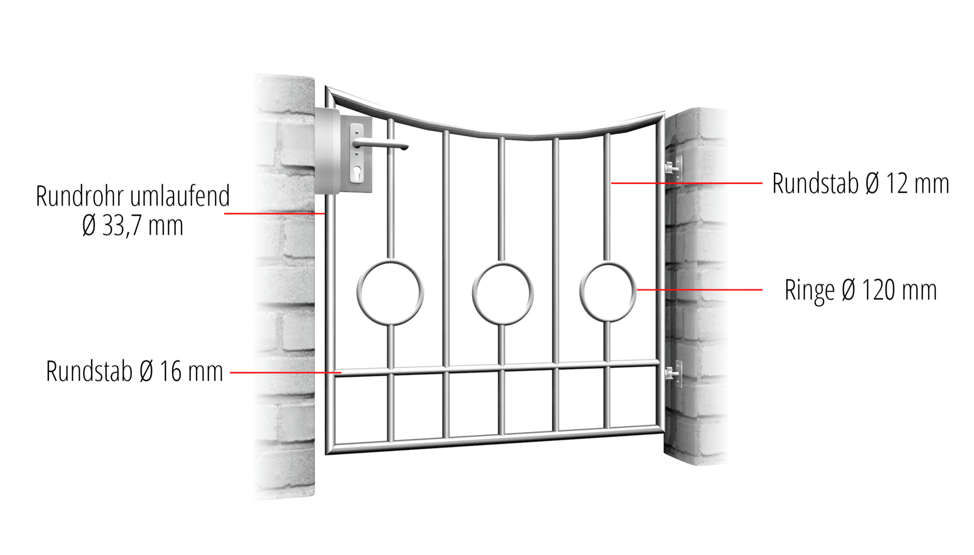 Portillon de jardin en acier inoxydable à 1 battant barre cercle 2 bas, UB