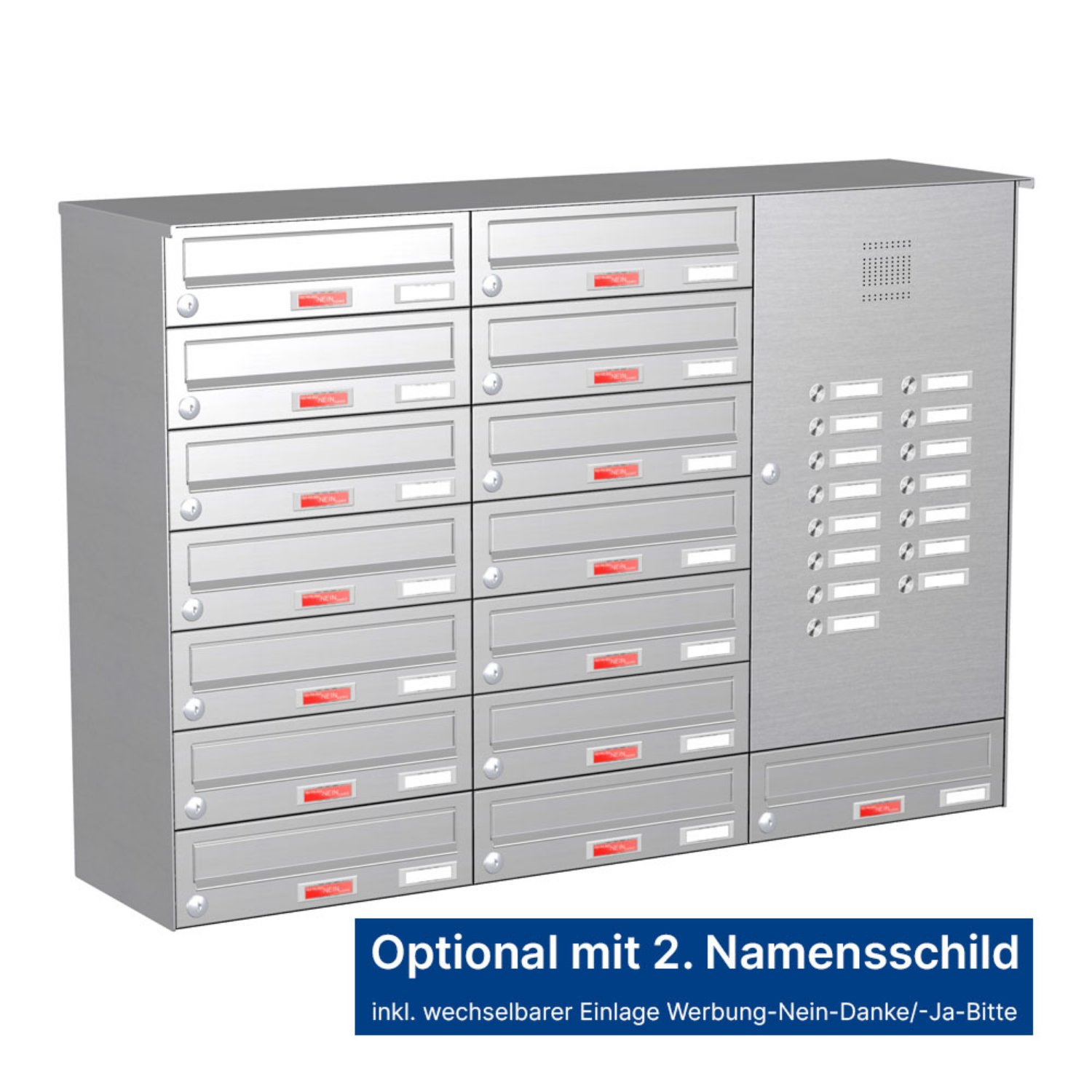 Briefkastenanlage | Aufputz | 15-fach | Waagerecht | Audio | Video | Edelstahl