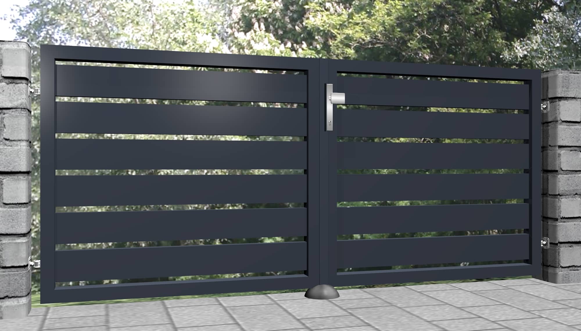 Portail de jardin en aluminium, brise-vue à 2 battants lamelles, GE