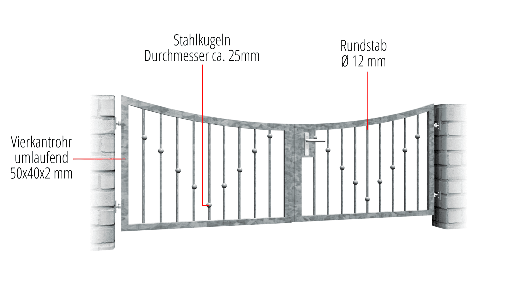 2 battants boules en V en acier galvanisé pour portail de jardin, UB