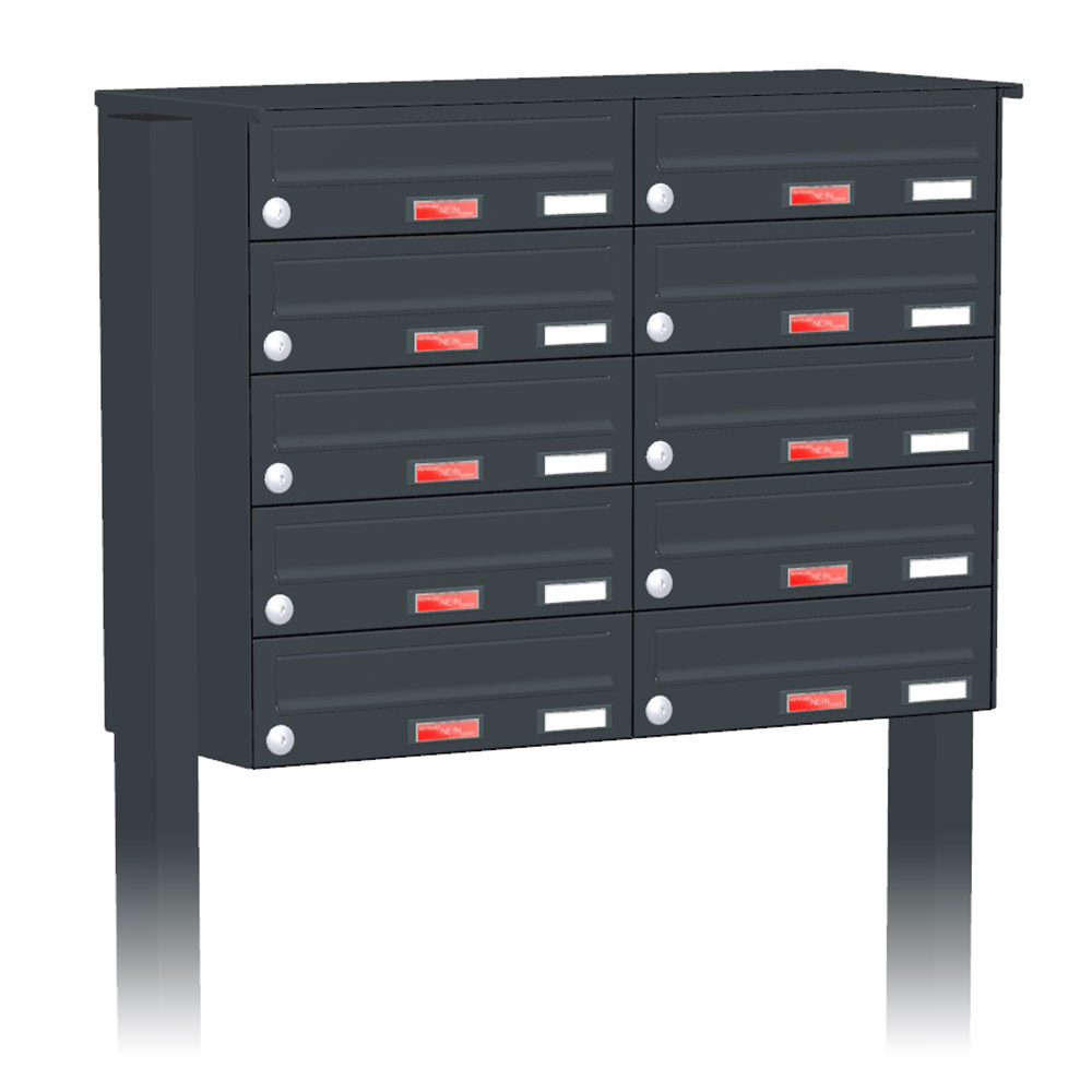 Briefkastenanlage | Freistehend | 10-fach | Waagerecht | Farbe