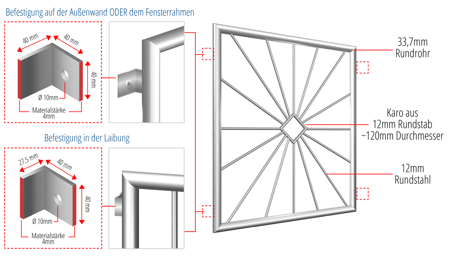 Grille de défense pour fenêtres en acier inoxydable Sun Check 