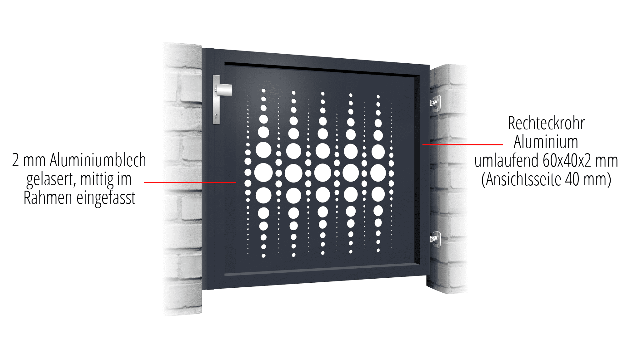 Portillon de jardin en aluminium à 1 battant découpé au laser PE