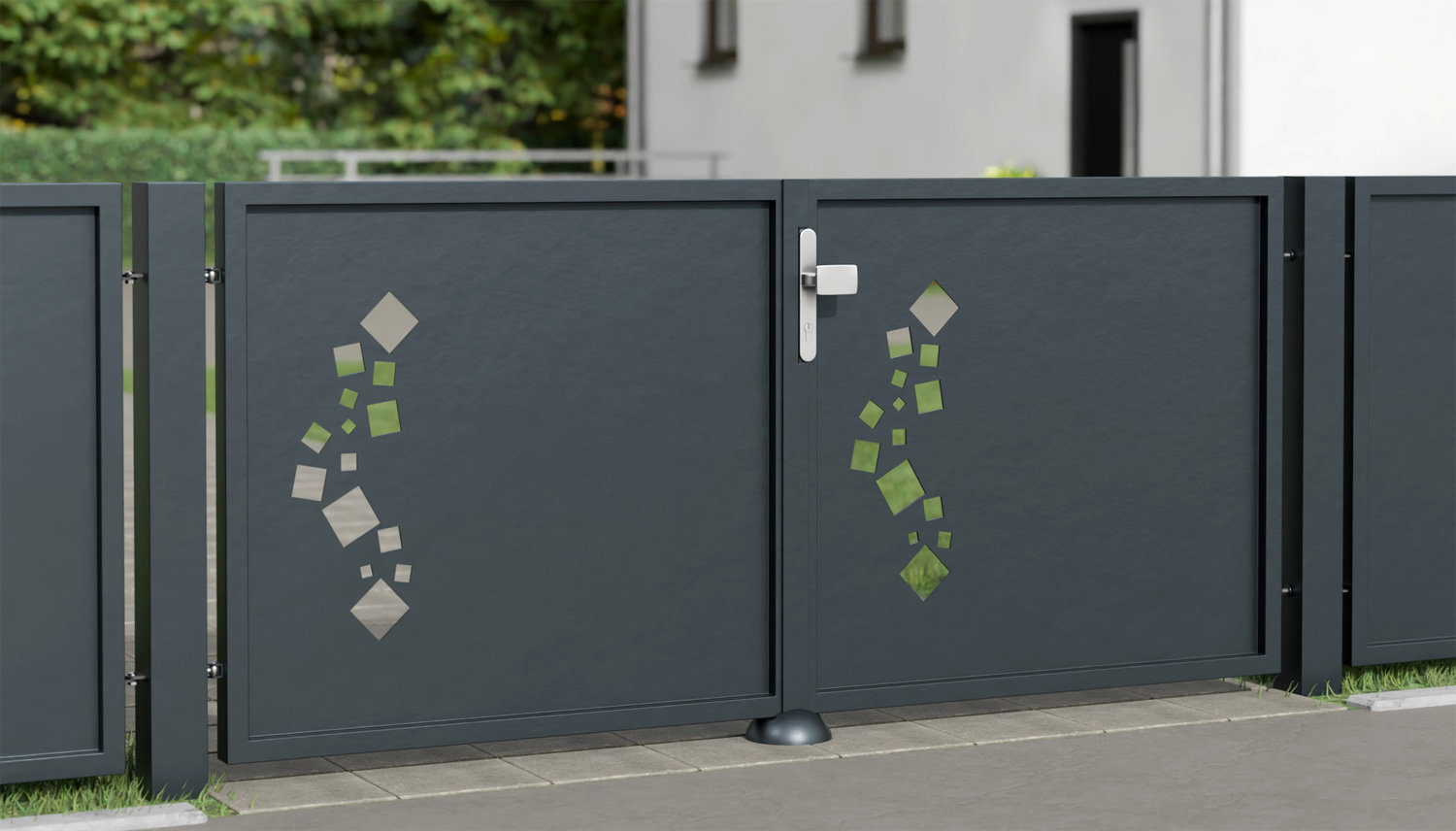 Portail de jardin en aluminium, brise-vue à 2 battants QE, GE
